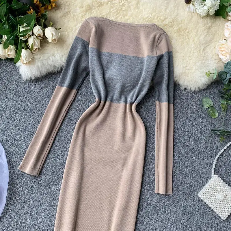 Fitaylor женское облегающее трикотажное платье Осеннее элегантное с длинным рукавом