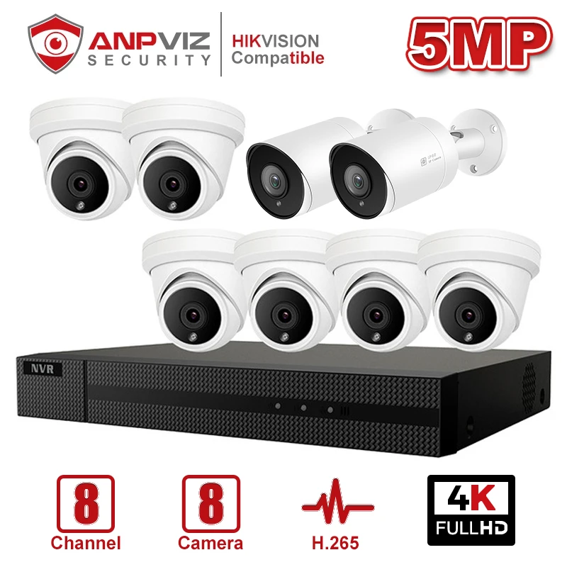 Anpviz 8CH 4K NVR 5MP Dome/Bullet Mix POE IP Camera Kit домашние/наружные системы безопасности CCTV