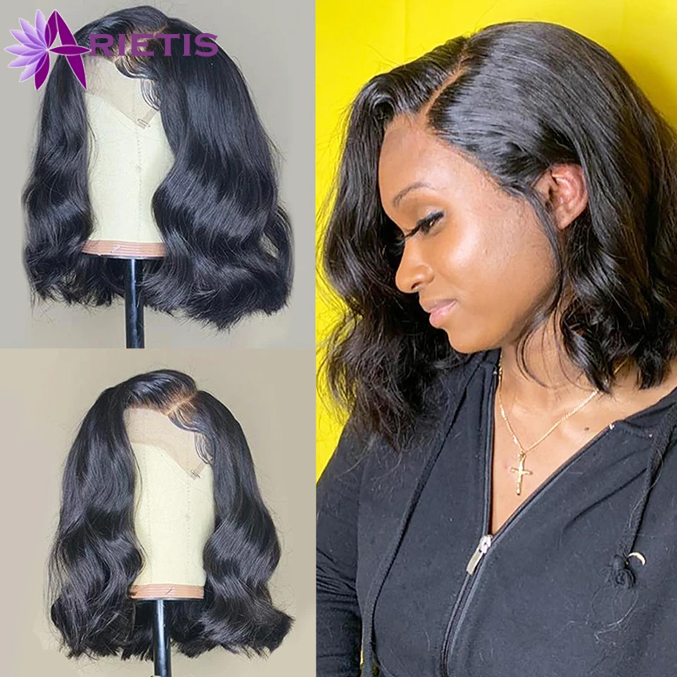 Arietis Body Wave 13x1 Lace Front Human Hair Wigs For Black Women Brazilian Remy Short Bob Closur Wig Pre-plucked With Baby | Шиньоны и