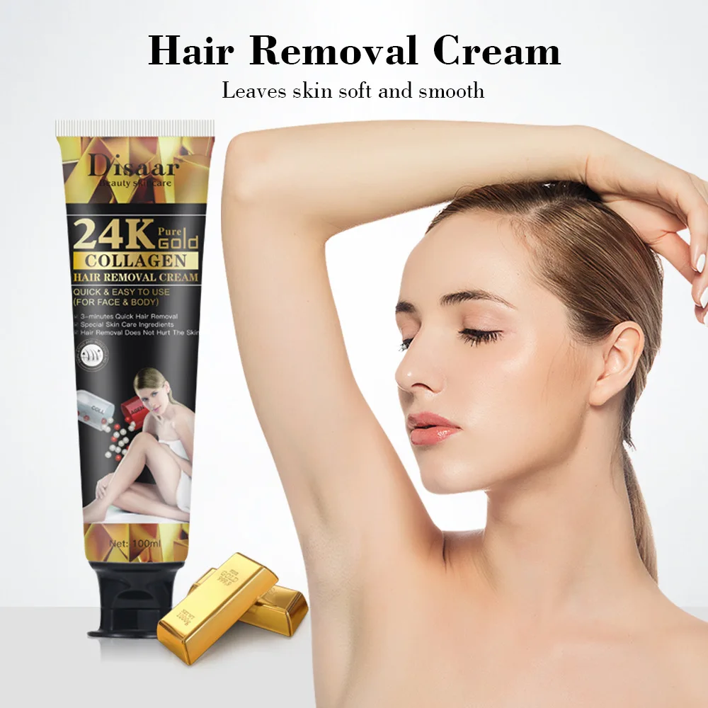 

1pcs 100ml 24K Gold & Collagen Armpit Thigh Arm Hair Removal Cream No Stimulation Shrink Hair Follicles Nourish Smoothing Body