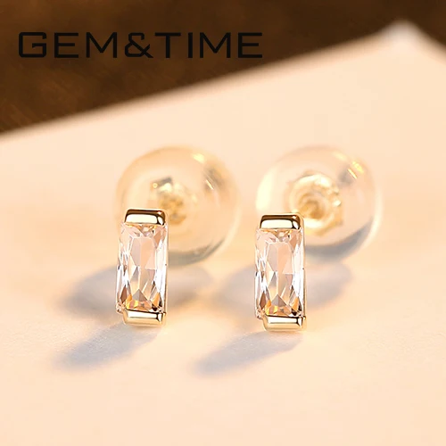 Gem& Time, роскошные ювелирные изделия из чистого золота, 14 к, золотые серьги-гвоздики для женщин, хорошее ювелирное изделие, Joyas De Oro Pur Brincos Femme Au585, подарок E14134 - Цвет камня: Белый