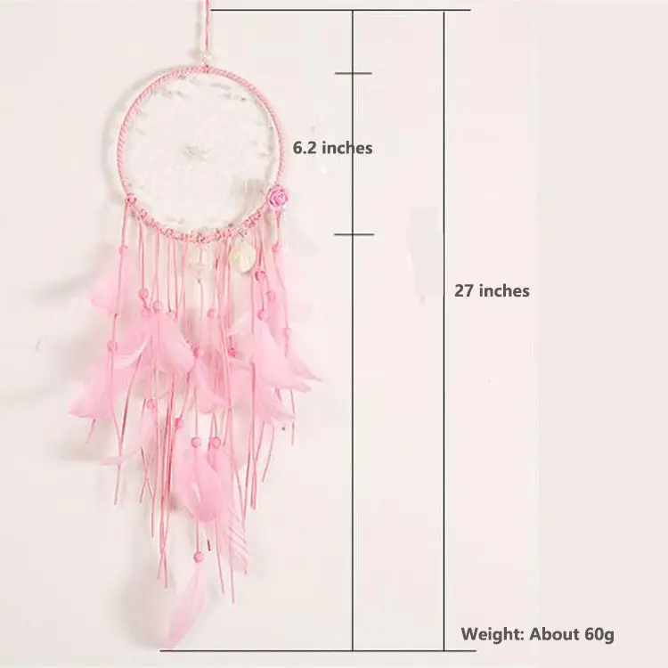 

Dream Catcher Pink Feather Dream Catchers Handmade Flower Shell Pendant Crafts Ornament Girls Kids Nursery Bedroom Wall Hanging