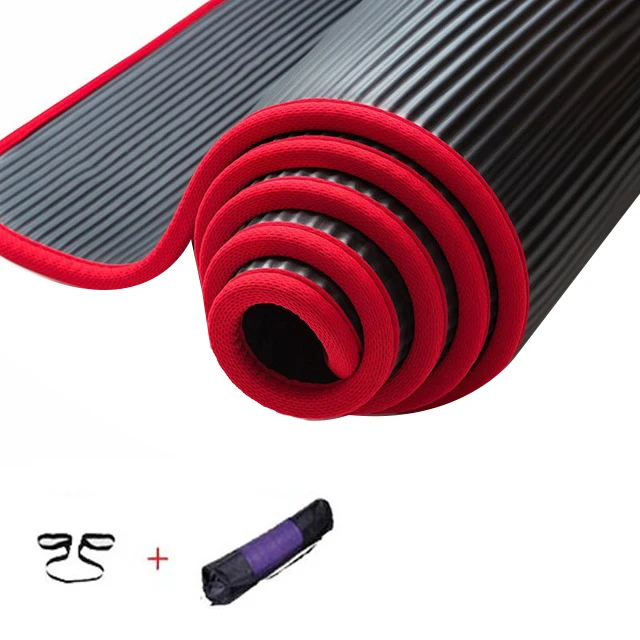 

10Mm Thick Non-Slip Yoga Mat Nbr Fitness Pilates Mat Anti-Tearing Edge Beginner Yoga Mat 72x24Inch - Black