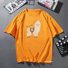 Женская одежда 2022 Футболка с принтом ламы Альпака Женская милая футболка в стиле Харадзюку Розовая Желтая Однотонная футболка женские летние топы Футболка