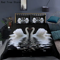 white swan luxury black duvet cover 3d comforter bedding set bird crane printed quilt covers microfiber kids adult bedclothes