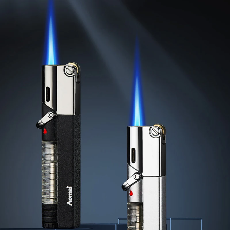 

Side-slip Grinding Wheel Ignition Straight Into The Blue Flame Windproof Lighter Inflatable Metal Encendedores Adjustable Fmale