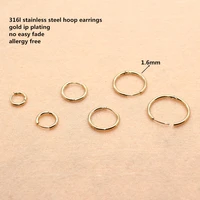 gold color plated super small 6mm hoop earrings 316 l stainless steel no easy fade allergy free