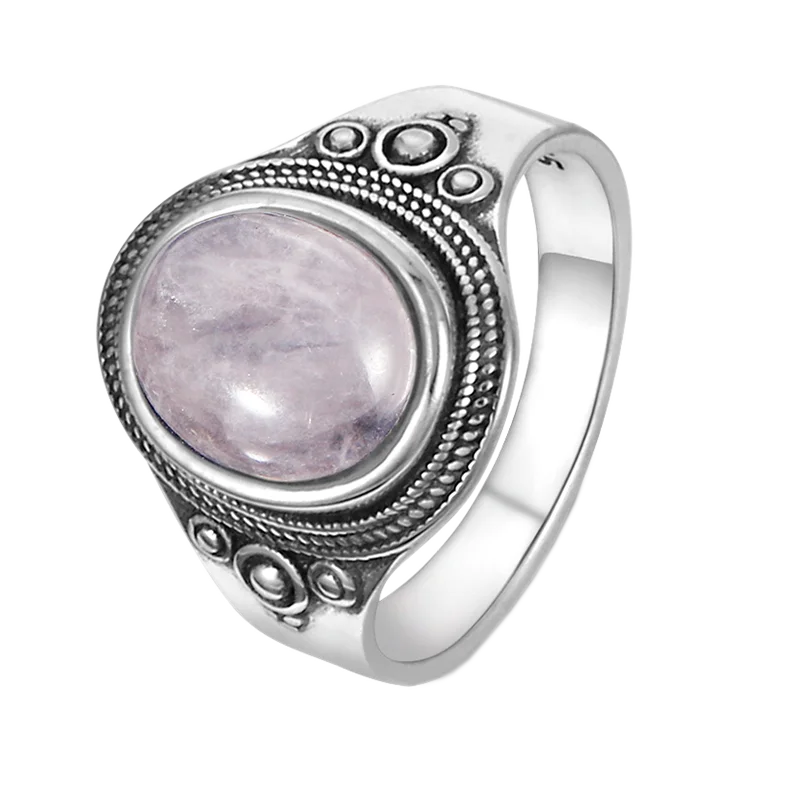Rose Quartz 925 Серебряное кольцо овальное 8*10 мм натуральный лунный камень кольцо старинный камень кольцо ювелирные изделия Женская Вечеринка юбилей - Цвет камня: Rose Quartz