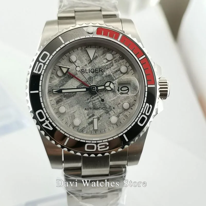 40 мм Bliger/стерильные Роскошные мужские часы красный GMT автоматические черные из