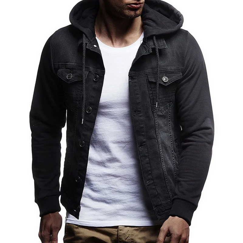2020 New Denim Jacket Men Hooded Sportswear Outdoors Casual Fashion Jeans Jackets Hoodies Cowboy Mens Jacket Coat Fitness