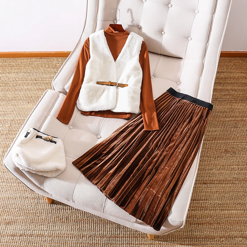 Женский зимний жилет из искусственного меха норки белый + водолазка Винтажный