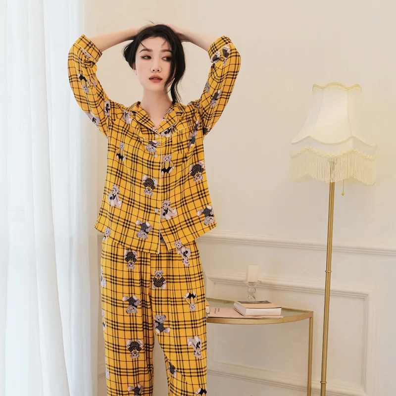 Long Sleeve Pajamas Autumn Trousers Suit Printing Cartoon Bear Fashion Pyjama Set Large Size Nightwear Home Service