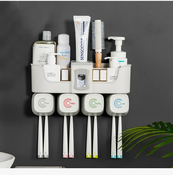 new 4 cup 4pcs Multifunctional Toothbrush Holder Bathroom Accessories Set Automatic Toothpaste Dispenser Holder Bathroom Storage - Цвет: new 4 cup