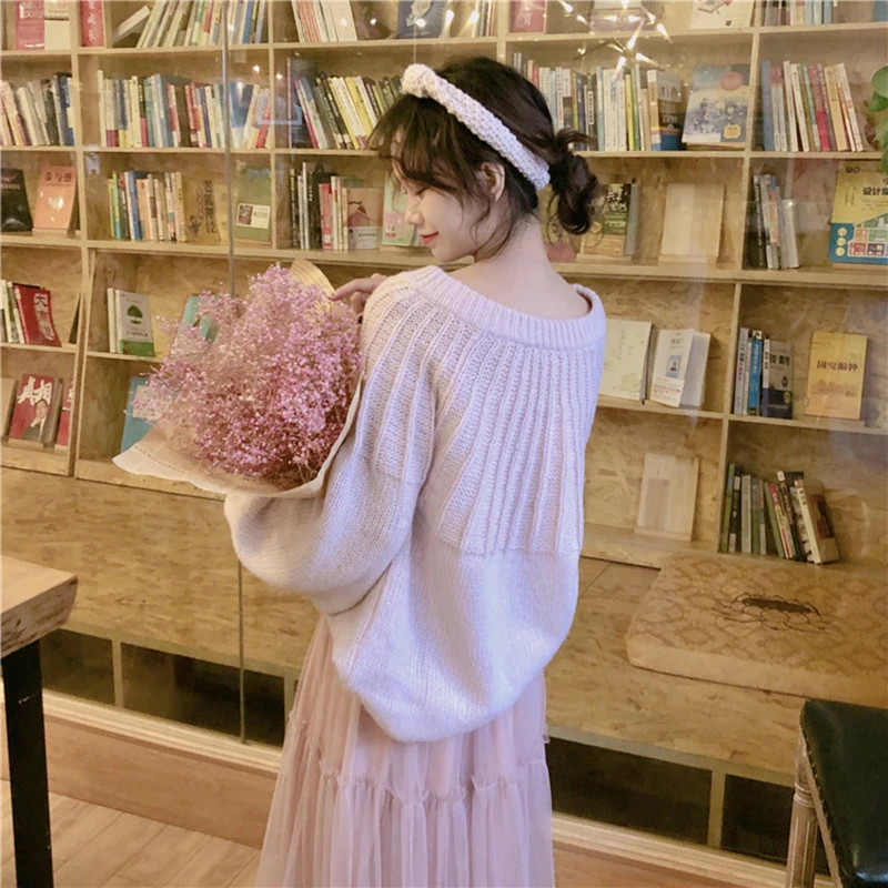 Женский свободный свитер с рукавами-фонариками спереди и сзади бантом женская