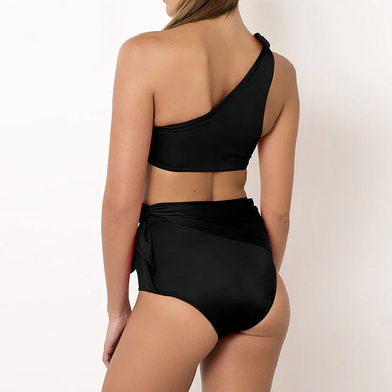 Black High Waist Bikini Set Push Up Swimwear Women Sexy Swimsuit One Shoulder Female 2020 Ruched Bandage Bathing Suit Biquinis | Женская