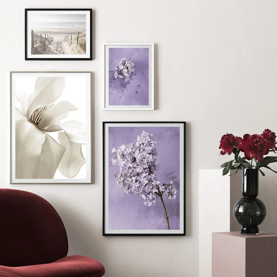 Песочный морской пляж сиреневая Лилия фиолетовая Магнолия скандинавские