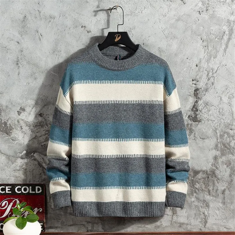 

New Autumn Pullover Men's Sweater O-neck Patchwork Long Sleeve Warm Slim Sweaters Men Casual Fashion Sweater Men