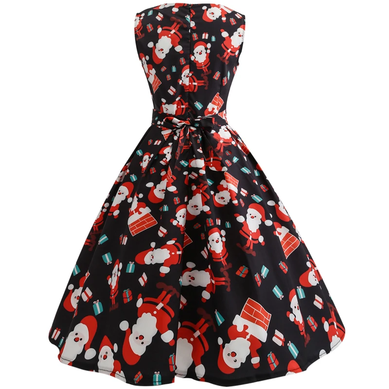 Женское платье без рукавов с рождественским принтом Черное вечернее большого