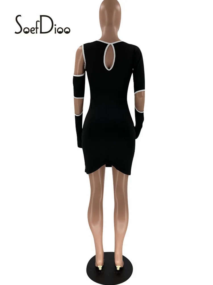 

Soefdioo Solid Irregular Cut Out Long Sleeve Bodycon Dress Women Fashion Streetwear Summer 2021 Sexy Night Club Party Mini Dress