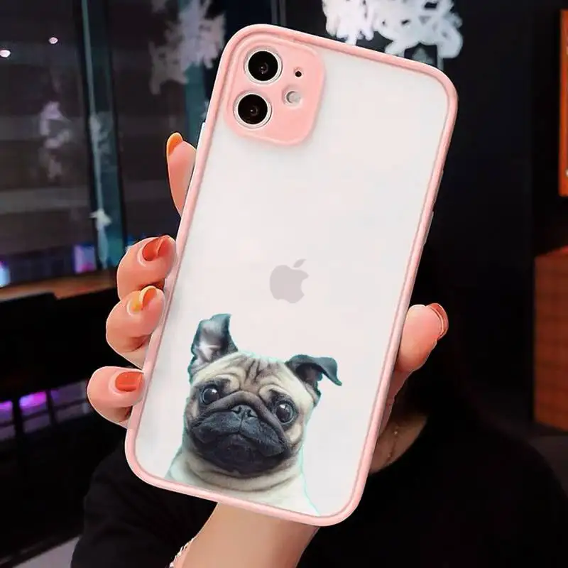 

Pug Dog French Bulldog Phone Case Pink matte transparent For iPhone 7 8 x xs xr 11 12 pro plus max mini Clear Funda