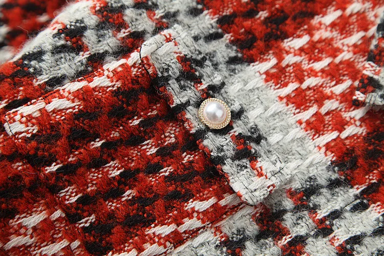 

European and American women's wear 2020 winter new style jacket seven-point sleeves and lapel collar skirts plaid tweed suit