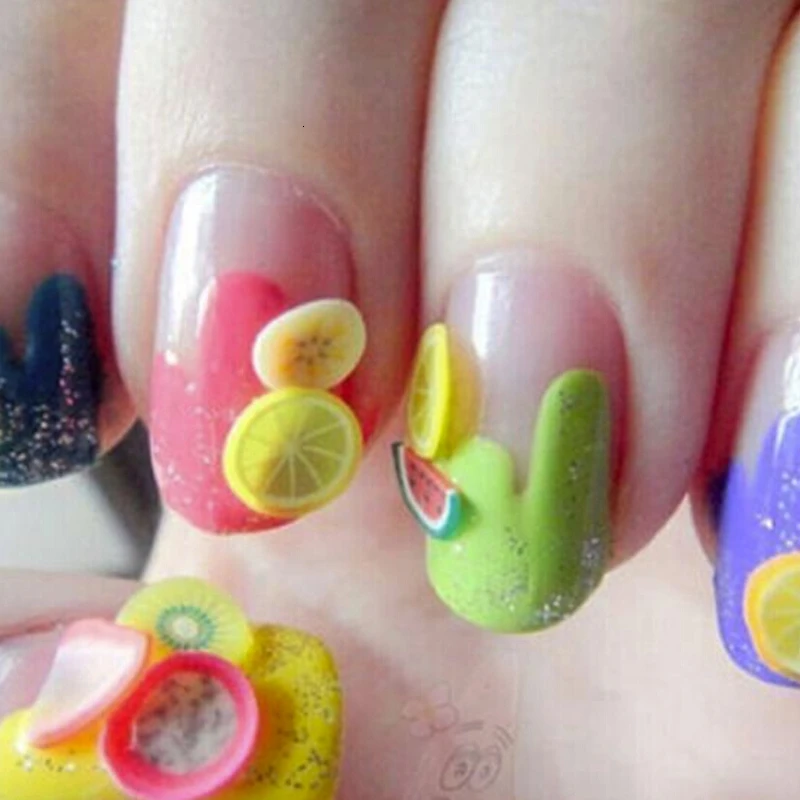 1000 шт./пакет новая 3D Полимерная глина крошечные фимо фрукты кусочки листья узор