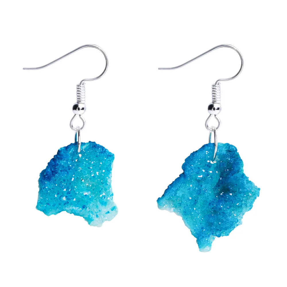 

1 Pair Natural Quartz Dangle Earrings Crystal Druzy Quartz Geode Earrings Stones Earring Women Jewelry