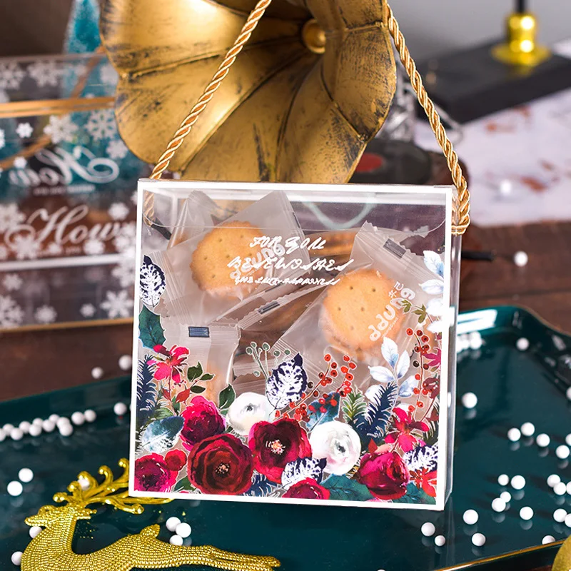 10 шт./лот прозрачная коробка для конфет и печенья из нуги рождественские