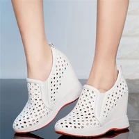 casual shoes women hollow cow leather wedges high heel ankle boots female summer round toe fashion sneakers platform pumps shoes