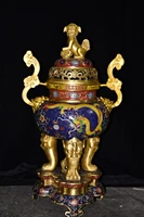 25 chinese folk collection old bronze cloisonne enamel lion statue three legged base incense burner ornament town house exorcis
