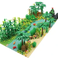 moc rainforest jungle animal fish grass tree building blocks set with baseplate accessories parts bricks diy kids toys gifts