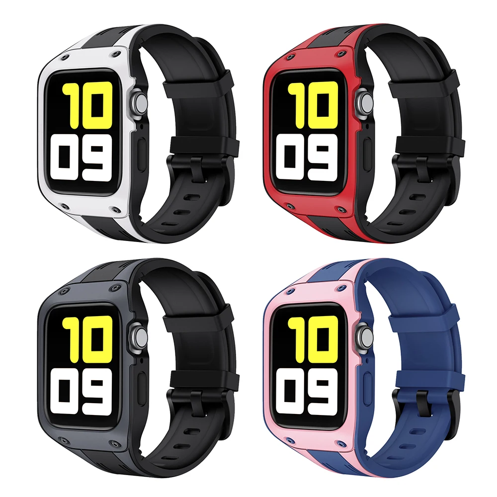 Sport Silicone With Protective Cover Anti Collision Bracelet Belt For Apple Watch Band 42mm 44mm 45mm Wristband iWatch Strap