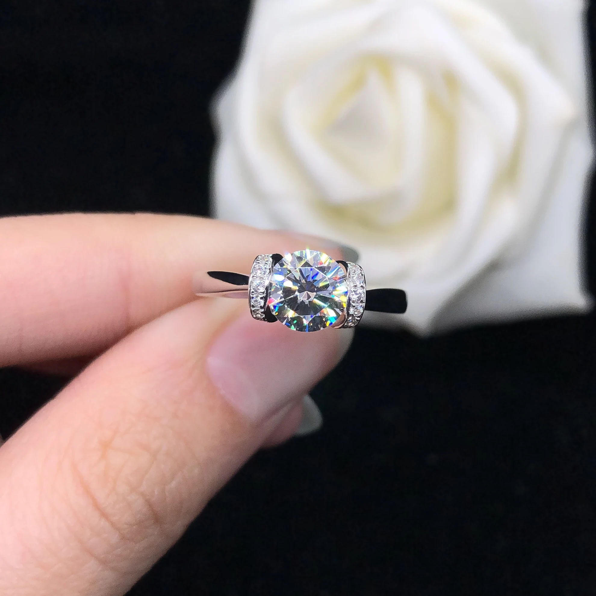 

Женское Обручальное Кольцо Angel's Kiss Style, однотонное кольцо из белого золота 750 пробы с круглым бриллиантом 1 карат, 18 К