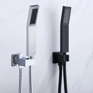 Ручная Душевая насадка BAKALA, полностью латунная, квадратная, хромированная или черная, с латунным настенным держателем и шлангом из нержавеющей стали 1,5 м