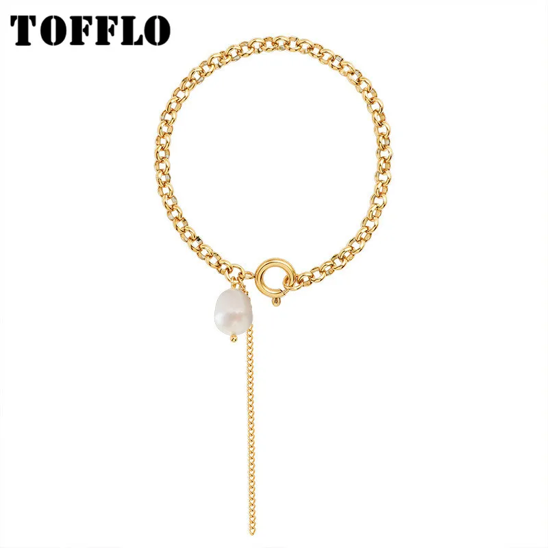 

TOFFLO Stainless Steel Jewelry Tassel Baroque Freshwater Pearl Bracelet For Women BSE178