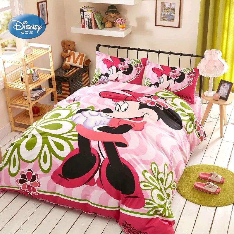 Disney Pale Pink Minnie Mouse Bedding Set Girls Bedroom Decorative Duvet Quilt Cover Pillowcase Sheet 3/4 Double Queen Size