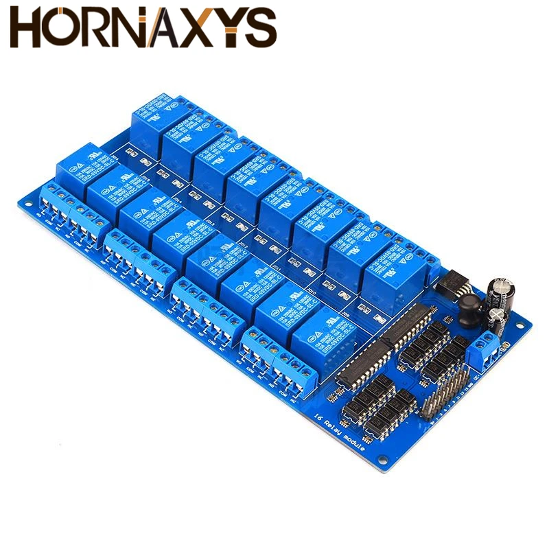 Módulo de protección de relé de 16 canales DC 5V 12V 24V con optoacoplador LM2576, microcontroladores, interfaz, relé de potencia para Arduino, Kit DIY