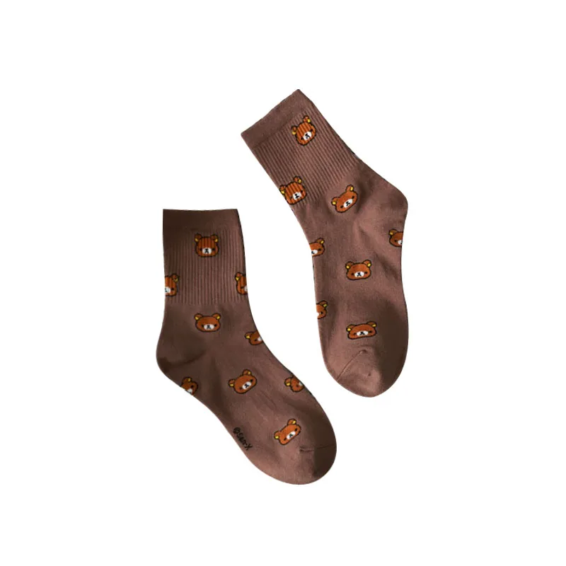 

1 Pair women's Bear Print socks Cute cartoon Cotton socks cute Fashionable 5 Colors of pure Sweet Female tube stockings