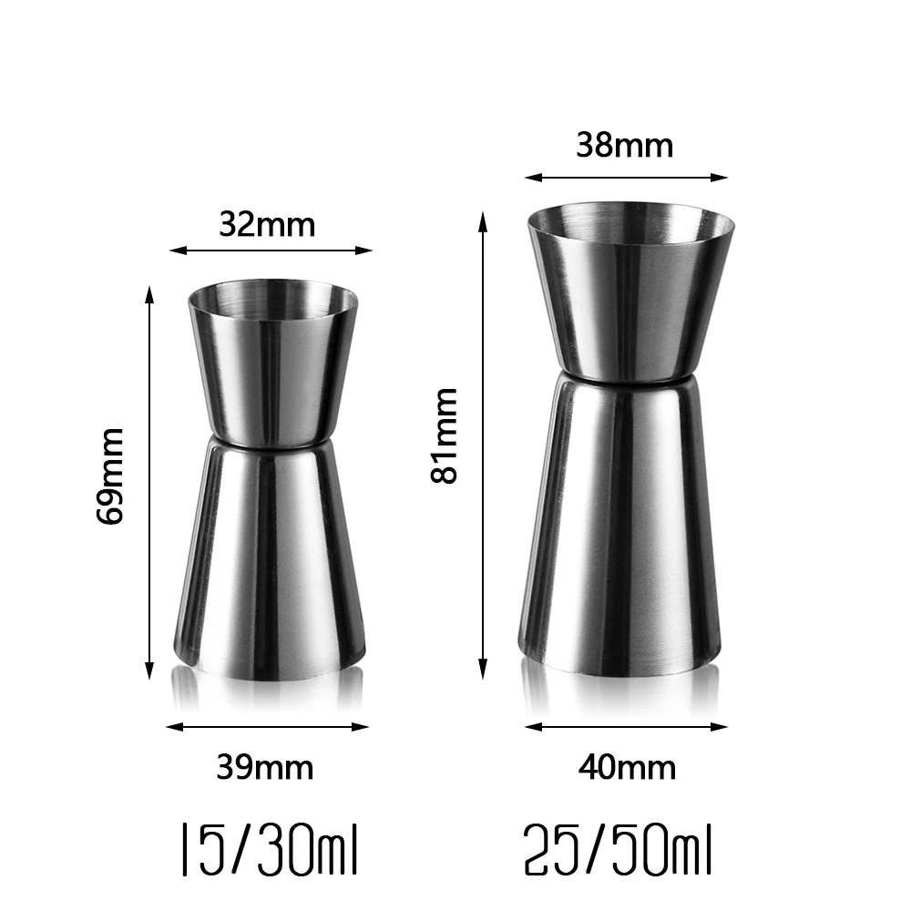 

15/30ml 25/50ml Stainless Steel Dual Shot Drink Spirit Measure Jigger Cocktail Shaker Measure Cup Kitchen Tools