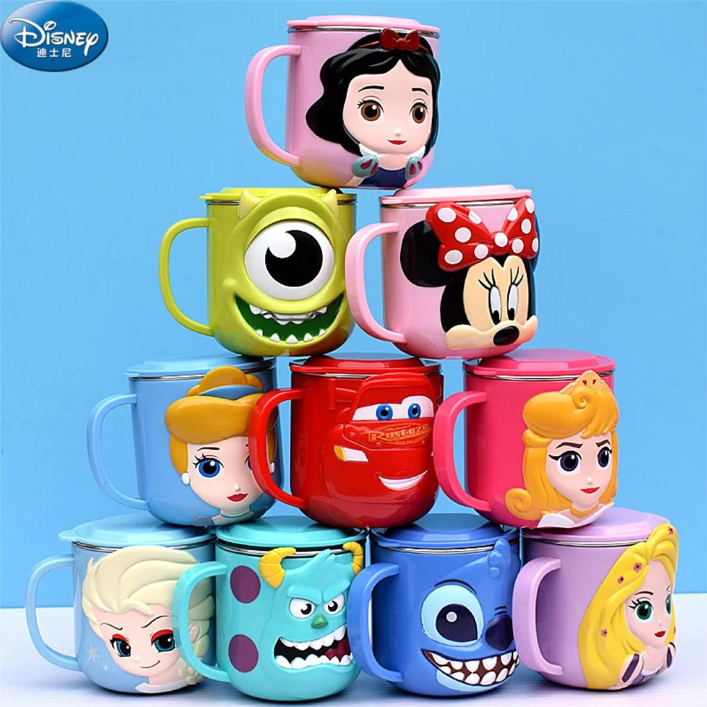 

Disney Children Cartoon Stitch Alien Rapunzel Milk Cup 260ML Creative Drink Water Drinkware Juice Cup Stainless Steel Mugs