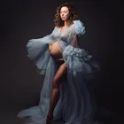 Небесно-Голубое Прозрачное Тюлевое платье для беременных, Прозрачное платье для фотосессии, одежда для сна