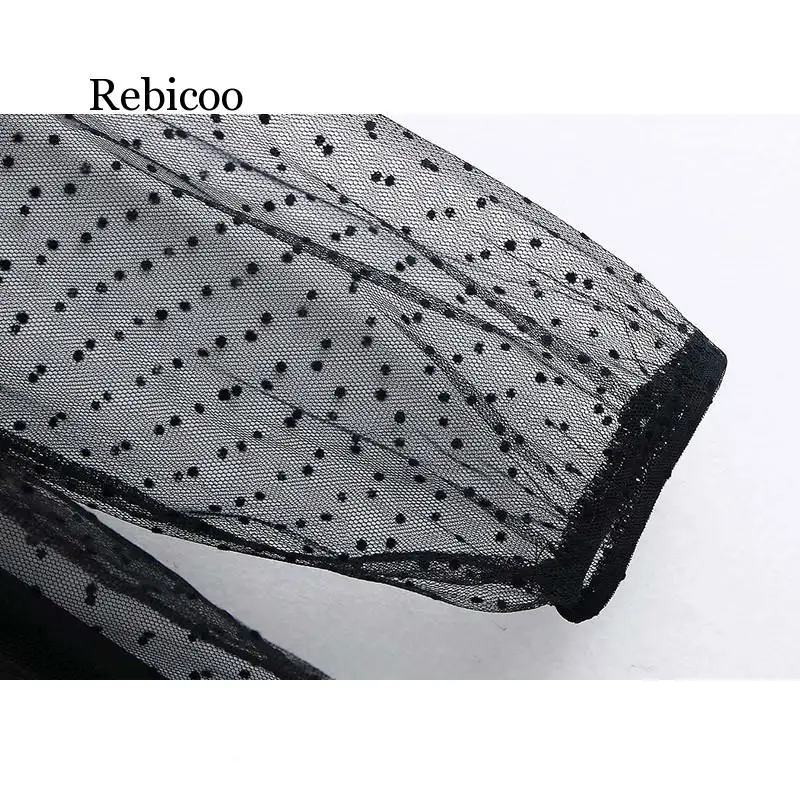 

Sexy Transparent Dot Mesh Midi Dress Women 2020 Fashion Two Pieces Sets Long Sleeve Female Dresses Chic Vestidos Mujer