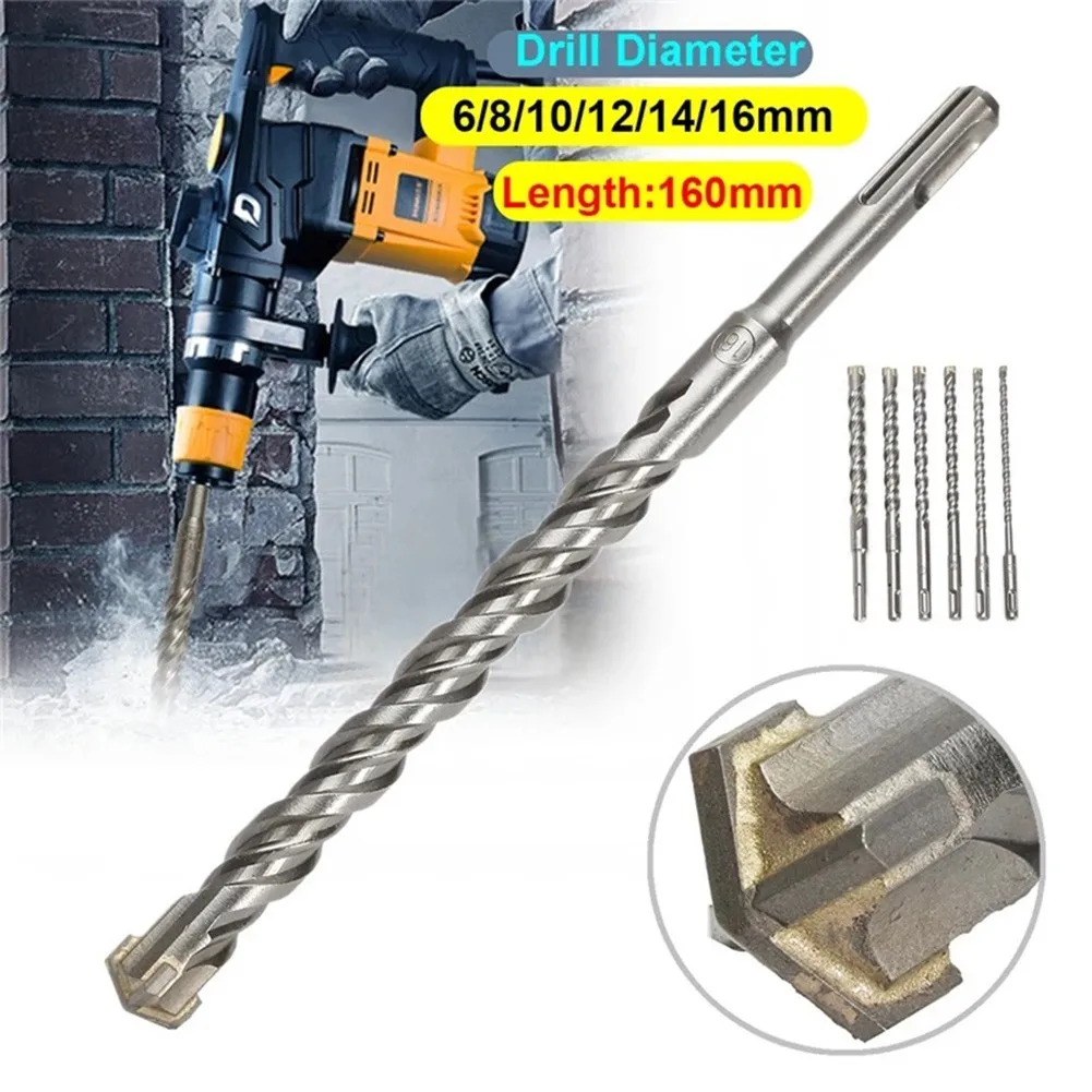 

160mm Drill 4 Edge Bits Carbide Concrete Drilling Electric Hammer Round Handle