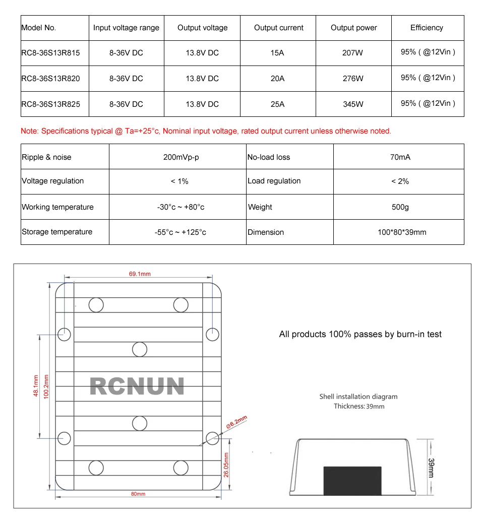 RCNUN DC 8-40V к DC 12V 13,8 V 1A 3A 6A 10A 15A 20A 25A повышающий понижающий преобразователь стабилизатор напряжения CE RoHS для автомобилей на солнечной батарее