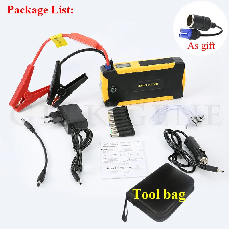 

GKFLY High Quality 12 V Car Jump Starter Emergency Starting Deivce Cables 16000mAh For Car Battery Booster Buster With LED Light