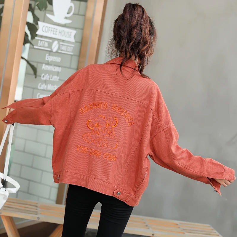 

2019 Autumn New Denim Jacket Loose Casual Long-sleeved Solid Color College Wind Single-breasted Embroidered Jacket Female