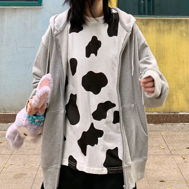 

Kawaii Female Korean Style Tshirt Loose Lovely Friends Women Streetwear Casual Cute Cow Printed Ladie Tops