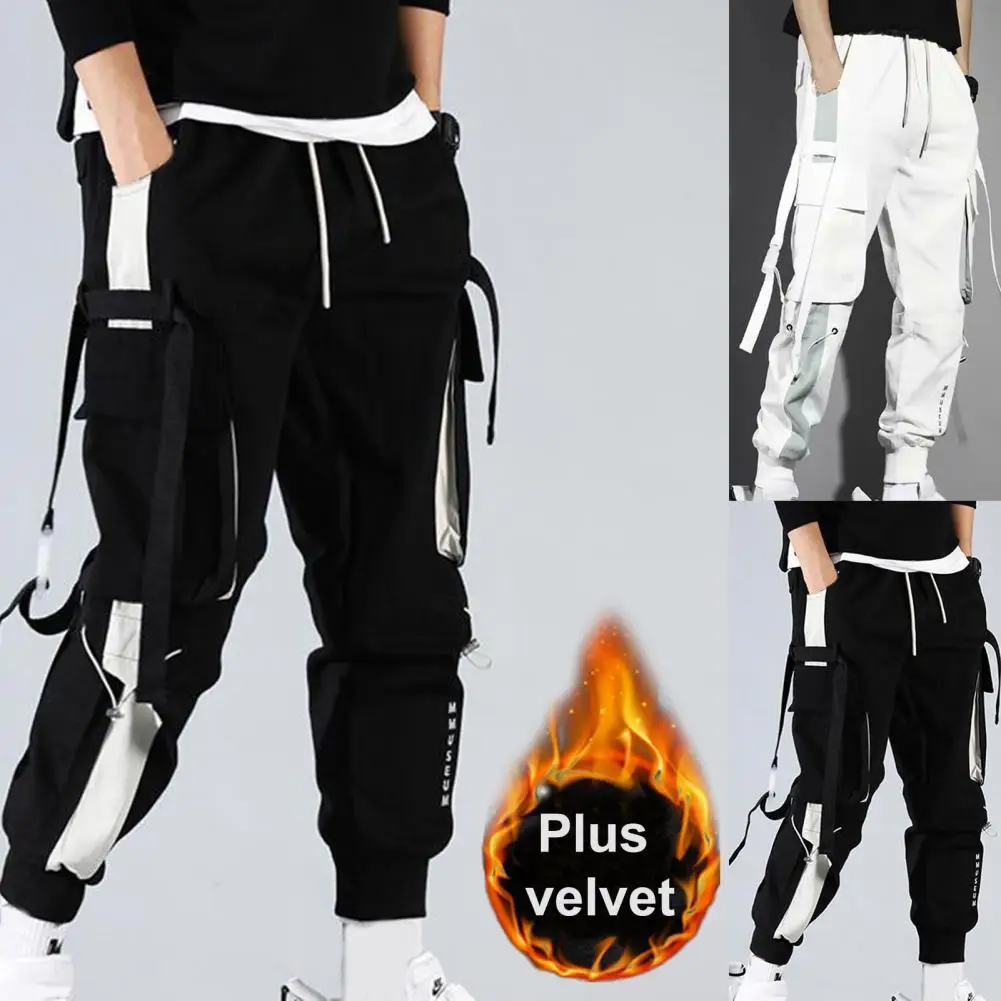 

Great Jogger Color Stitching Cargo Pants Men Trousers Cool Elastic Waist
