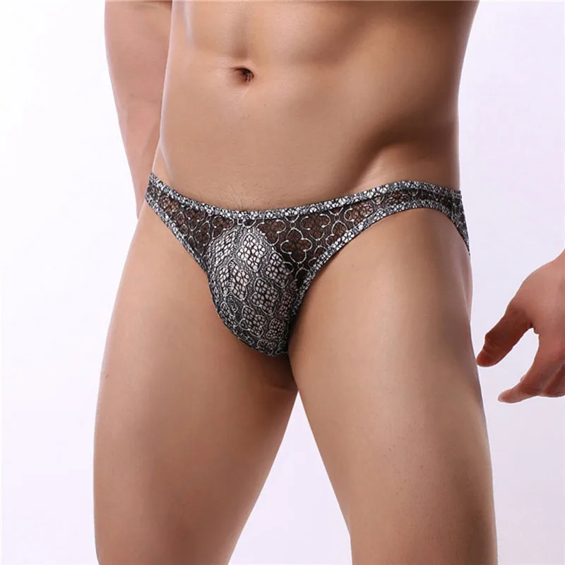 Men's Sexy Triangle briefs Lace Panties Fashion Mesh Low Waist Breathable men Underwear |