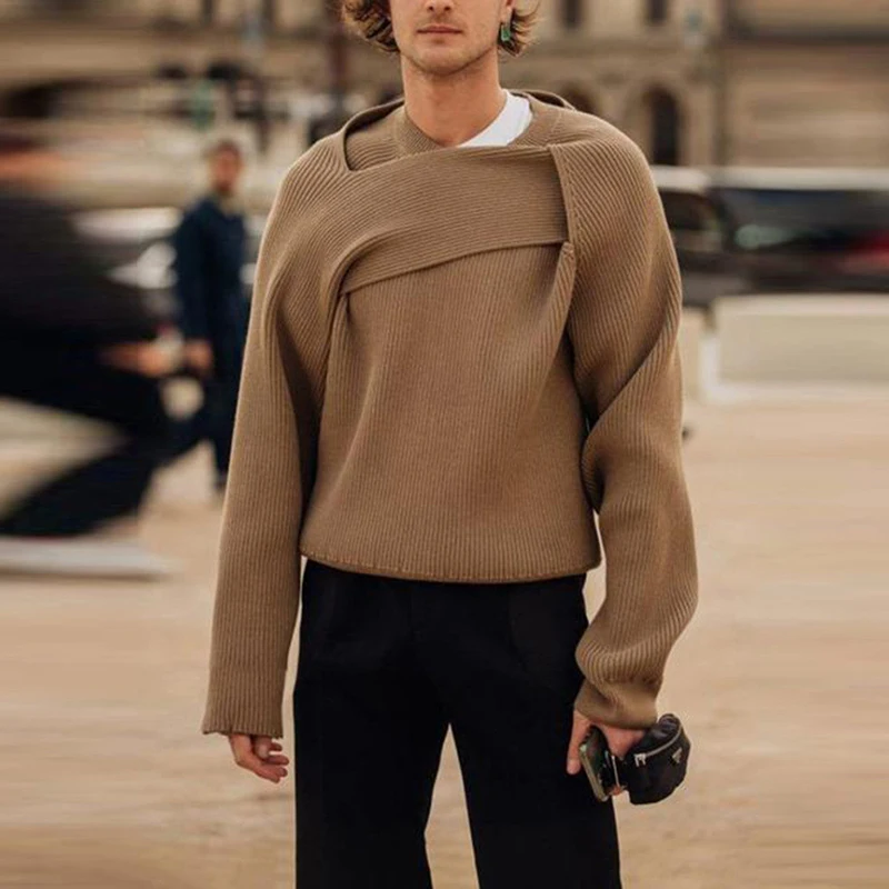 

Мужская Уличная одежда, новые модные весенние однотонные трикотажные топы с длинным рукавом, шикарные пуловеры в стиле пэчворк с вырезами и...